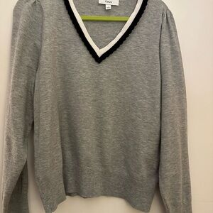 CeCe Gray V-Neck Sweater with Trim